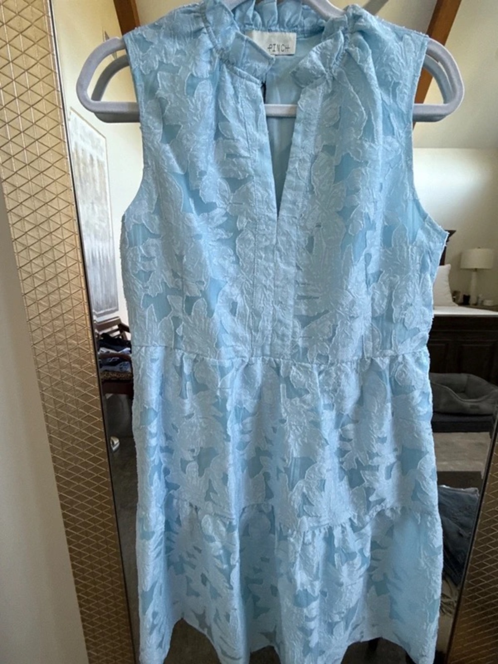 Pinch Light Blue Floral Jacquard Sleeveless Dress